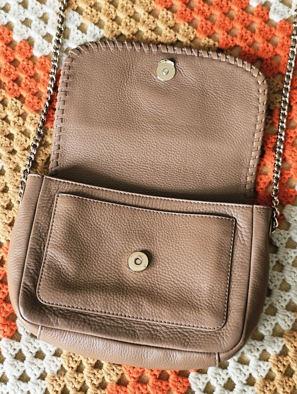 Tory Burch Marion Tan Whipstitch Leather Crossbody Bag Shoulder Bag Purse - Picture 10 of 14